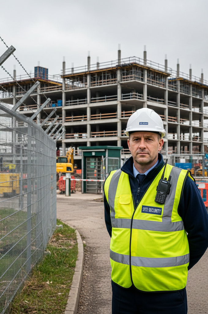 SIA-licensed construction site security guard at Southampton building site